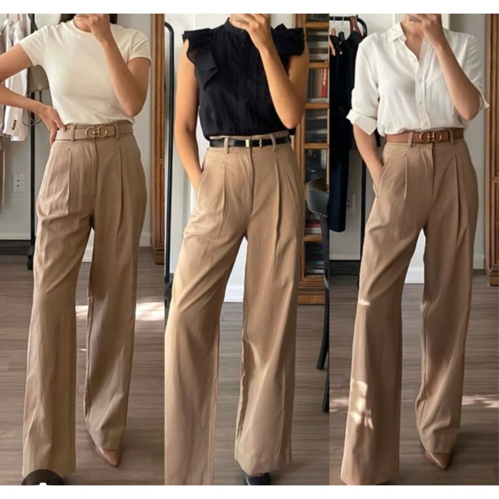 Aritzia Babaton Cascade High Rise Wide Straight Leg Pants Wool Cashmere Blend Be